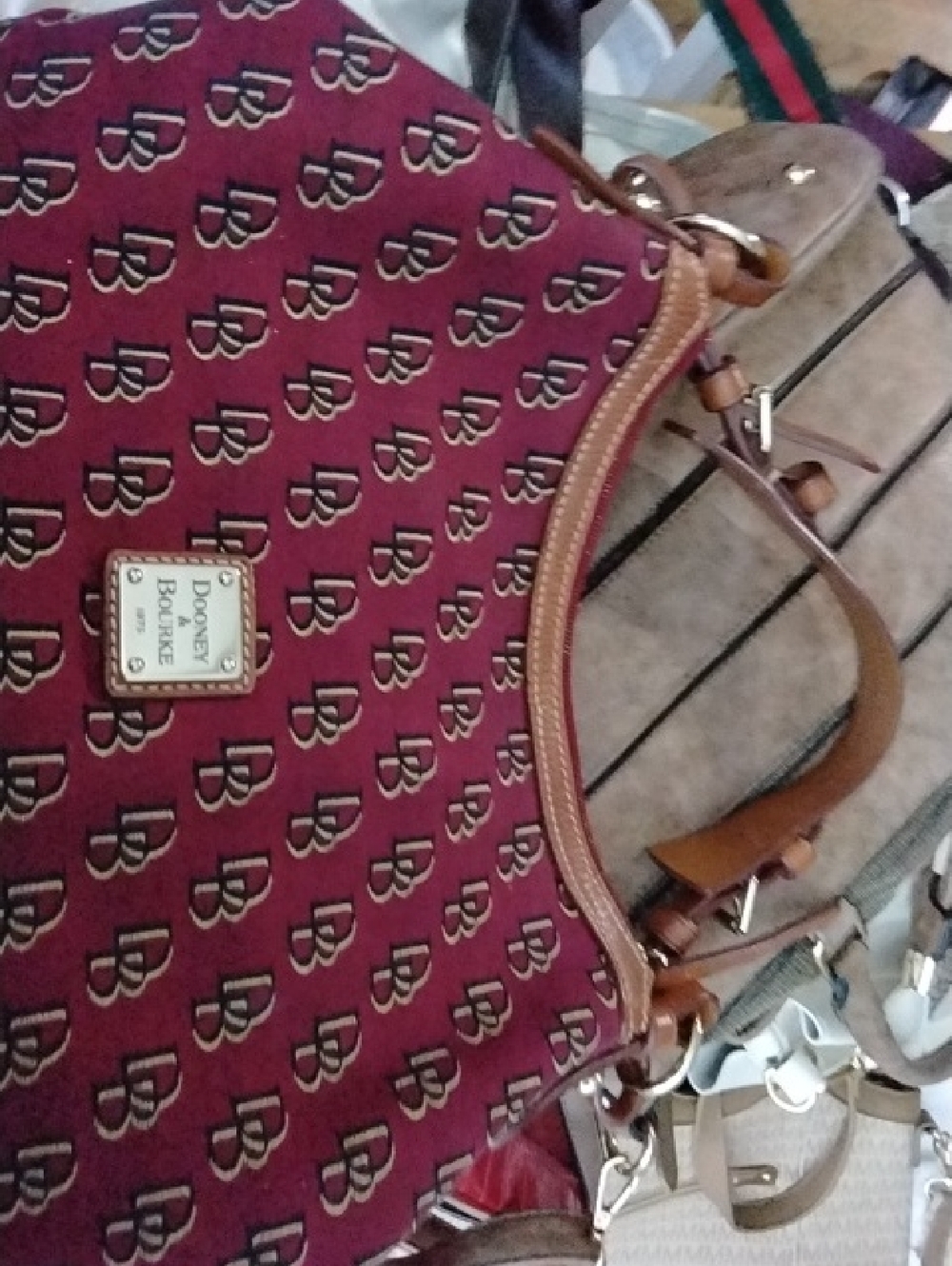 Dooney & Bourke Burgundy Logo Shoulder Bag with Tan Trim